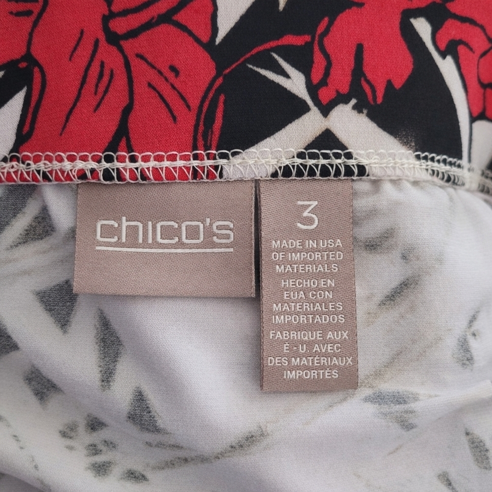 Chico's Tropical Palm Floral Maxi Skirt Red White Asymmetrical High Low Size 3 X - Picture 5 of 6